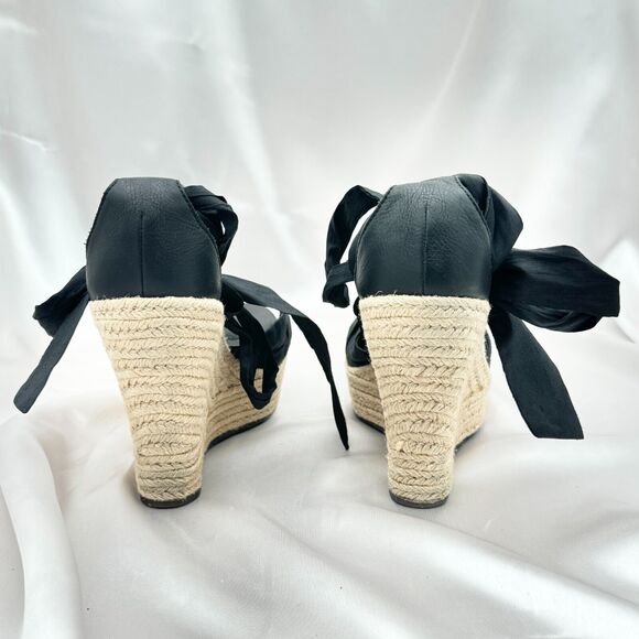 UGG Lucianna Black Silk Leather Espadrille Wedge Sandals 1002916 - Sz 9.5 - Picture 3 of 11